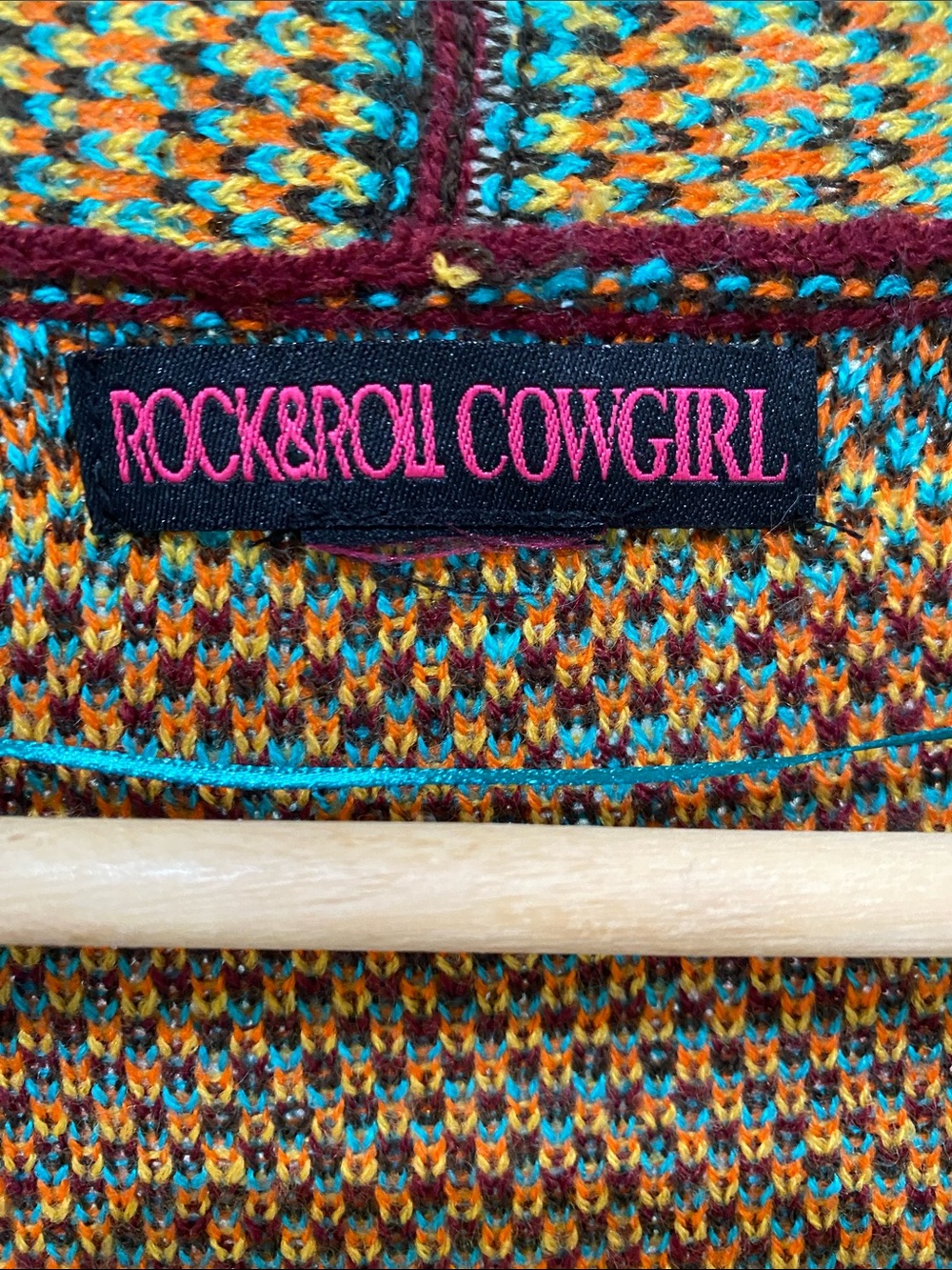 Rock & Roll Cowgirl Turquoise Orange Brown Aztec Open Cardigan - Picture 4 of 5